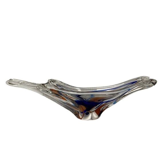 Retro Vintage Max Verboeket MCM Art Glass Fishtail Bowl Danish Signed 5x18 - Picture 5 of 9